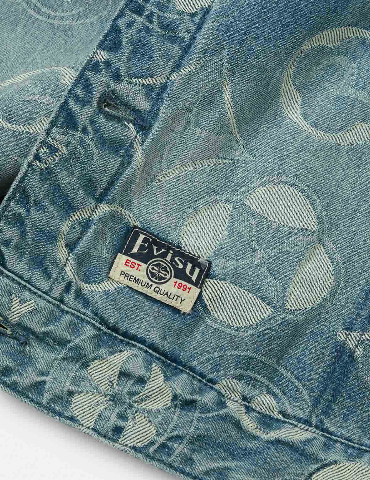 Allover Kamon Jacquard Loose Fit Denim Jacket