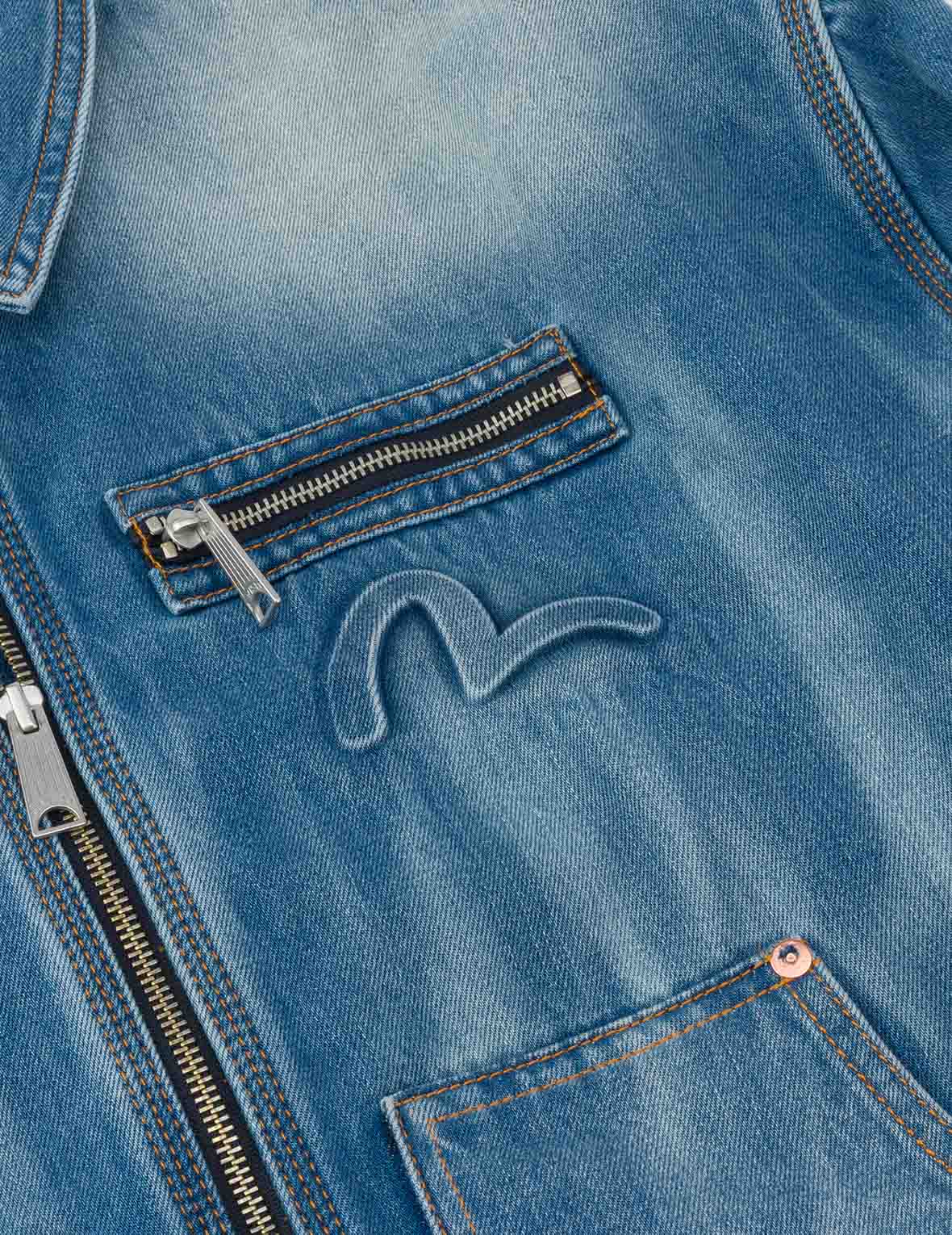 Emboss Kamon Relax Fit Worker Denim Jacket