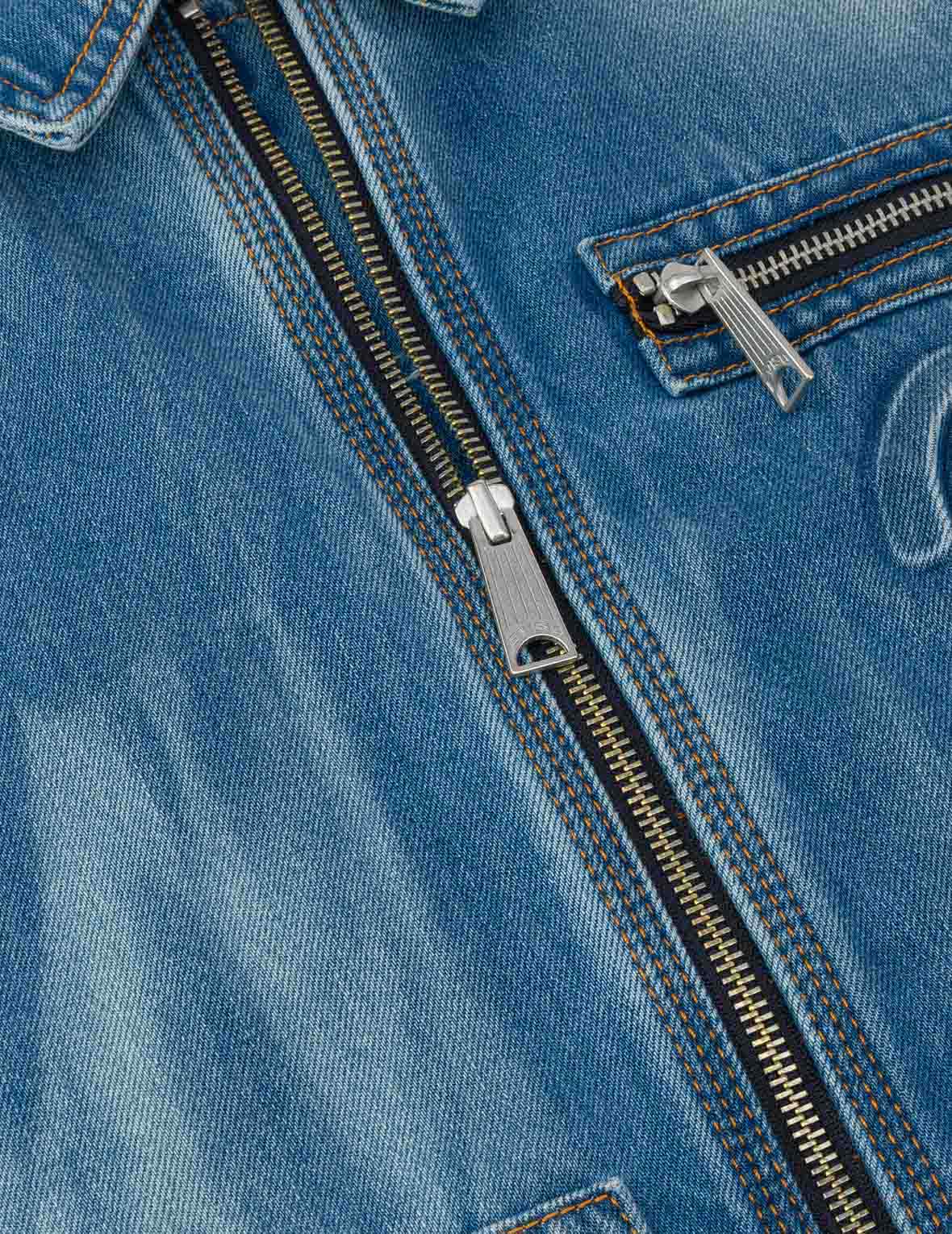Emboss Kamon Relax Fit Worker Denim Jacket