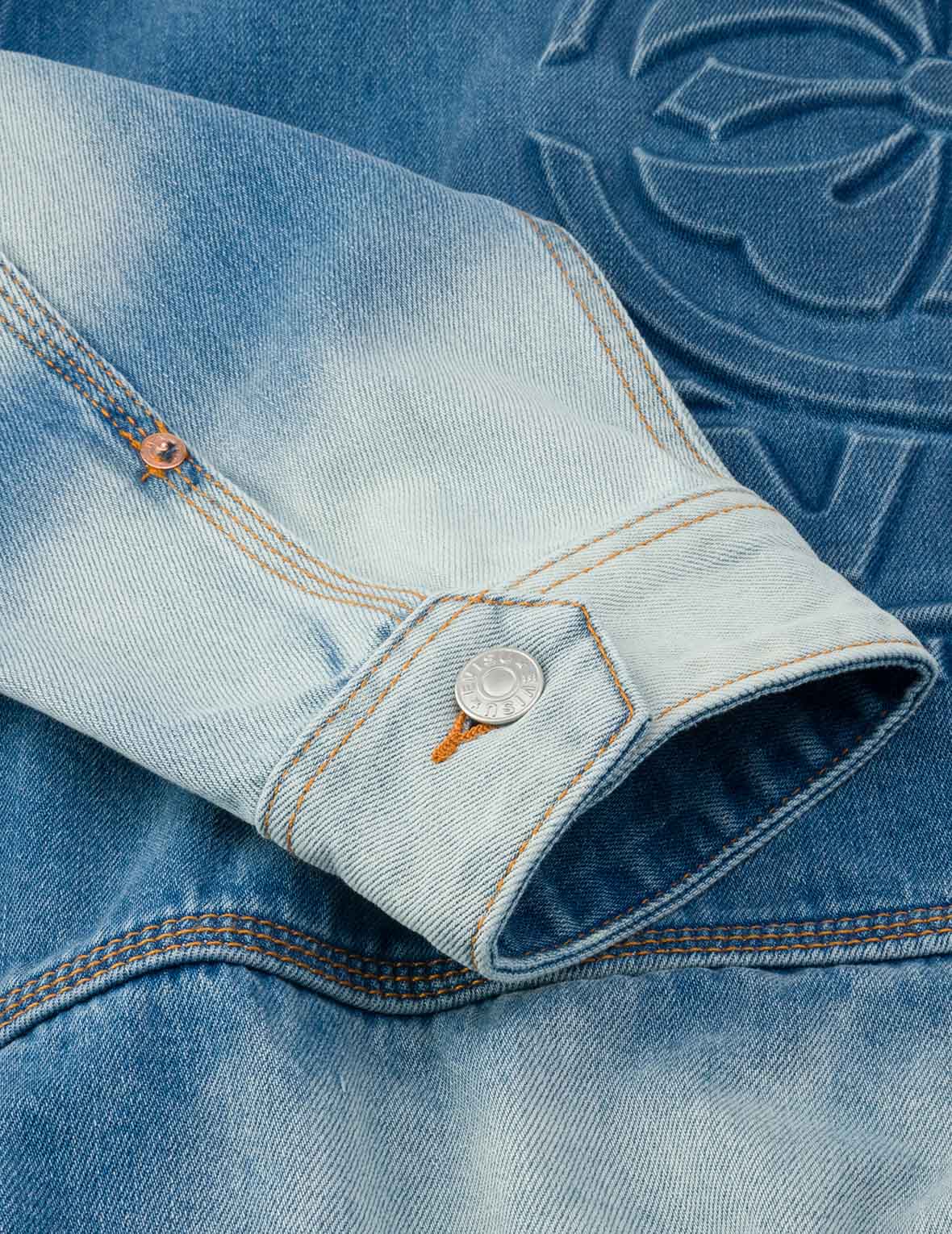 家花压花宽版休闲工装牛仔外套