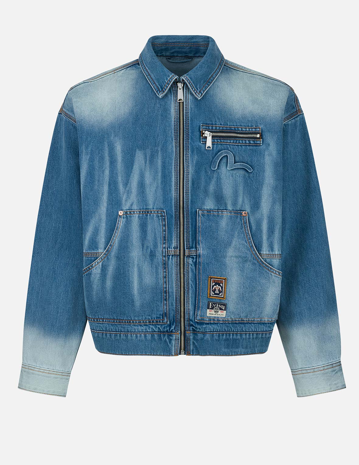 Emboss Kamon Relax Fit Worker Denim Jacket