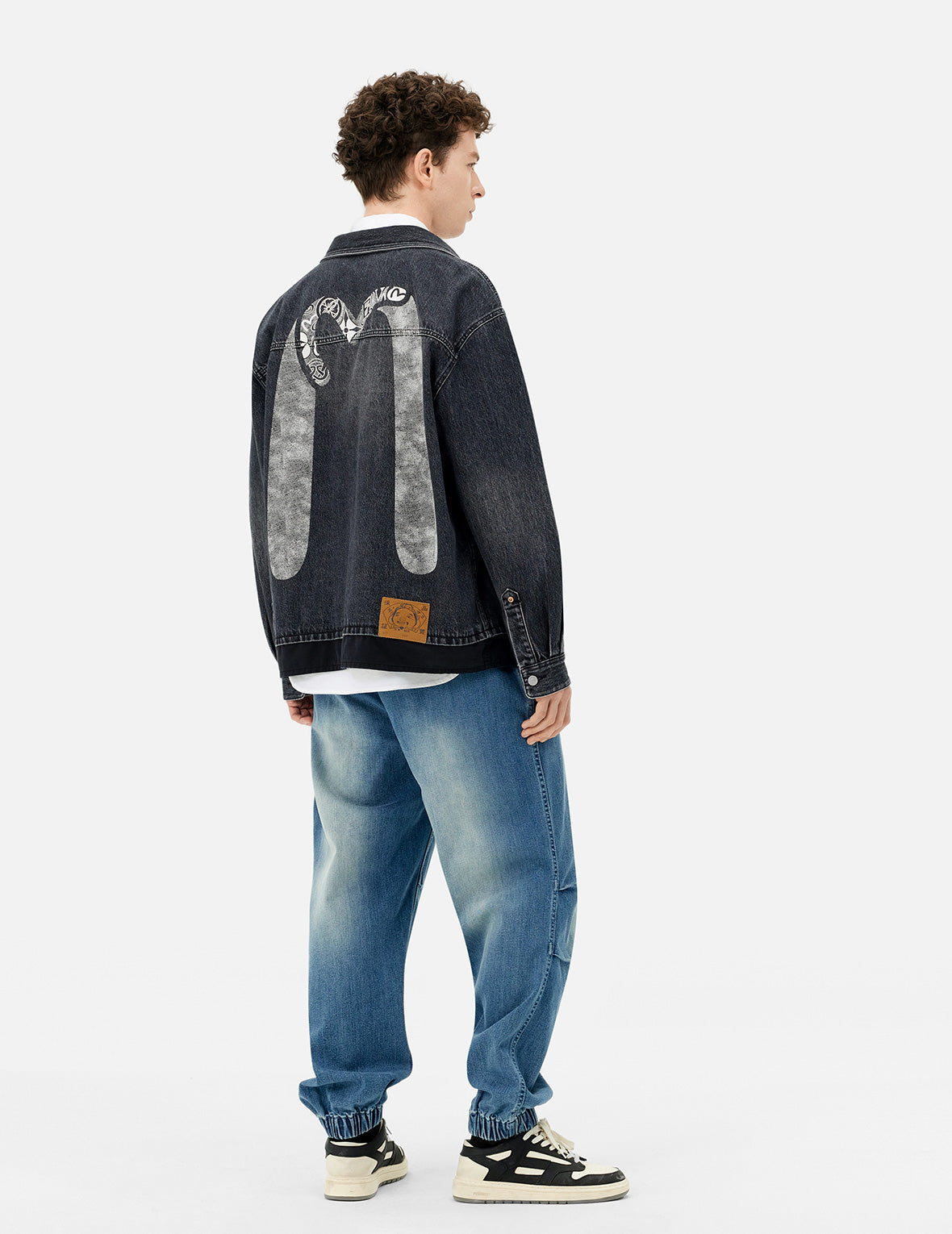 Daicock and Seagull Print Relax Fit 2-in-1 Denim Worker Shirt Jacket