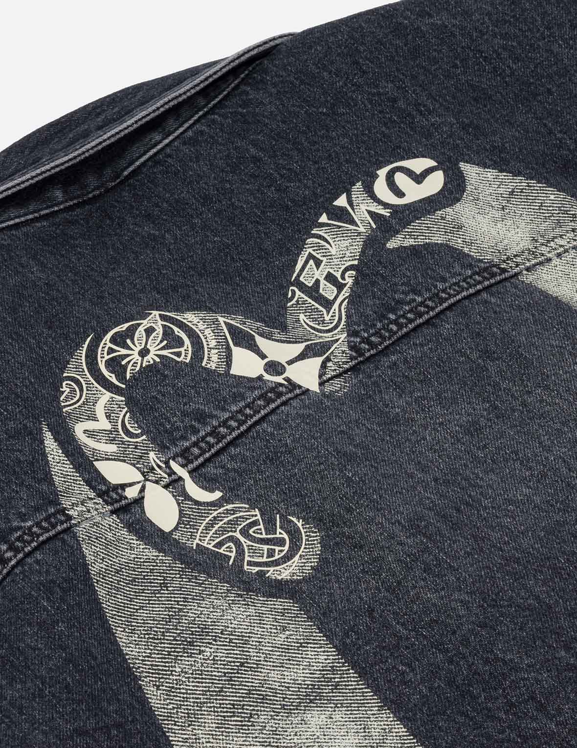 Daicock and Seagull Print Relax Fit 2-in-1 Denim Worker Shirt Jacket