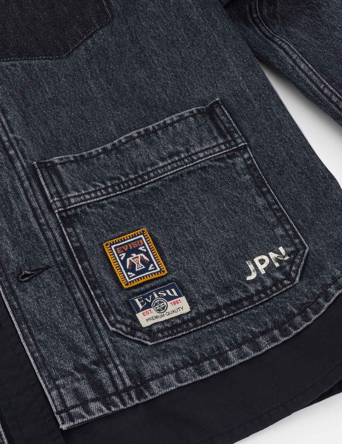 Daicock and Seagull Print Relax Fit 2-in-1 Denim Worker Shirt Jacket