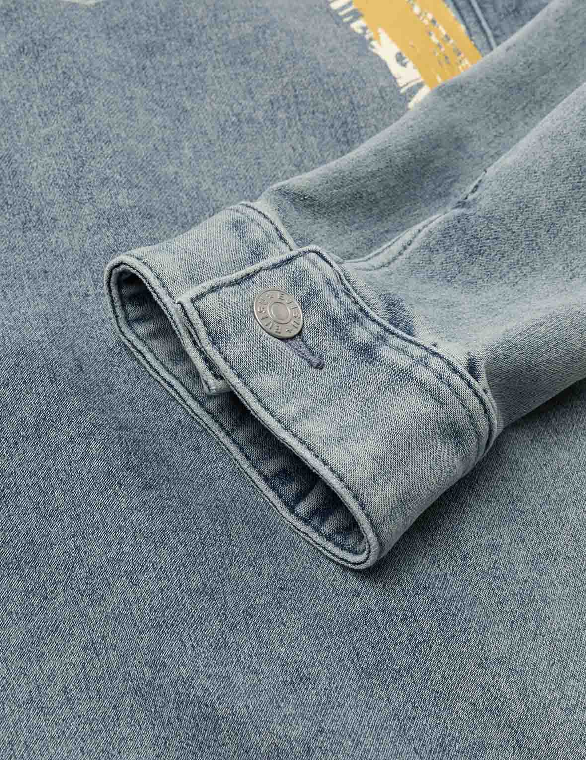 Artistic Brush Daicock Print Relax Fit Denim Jacket