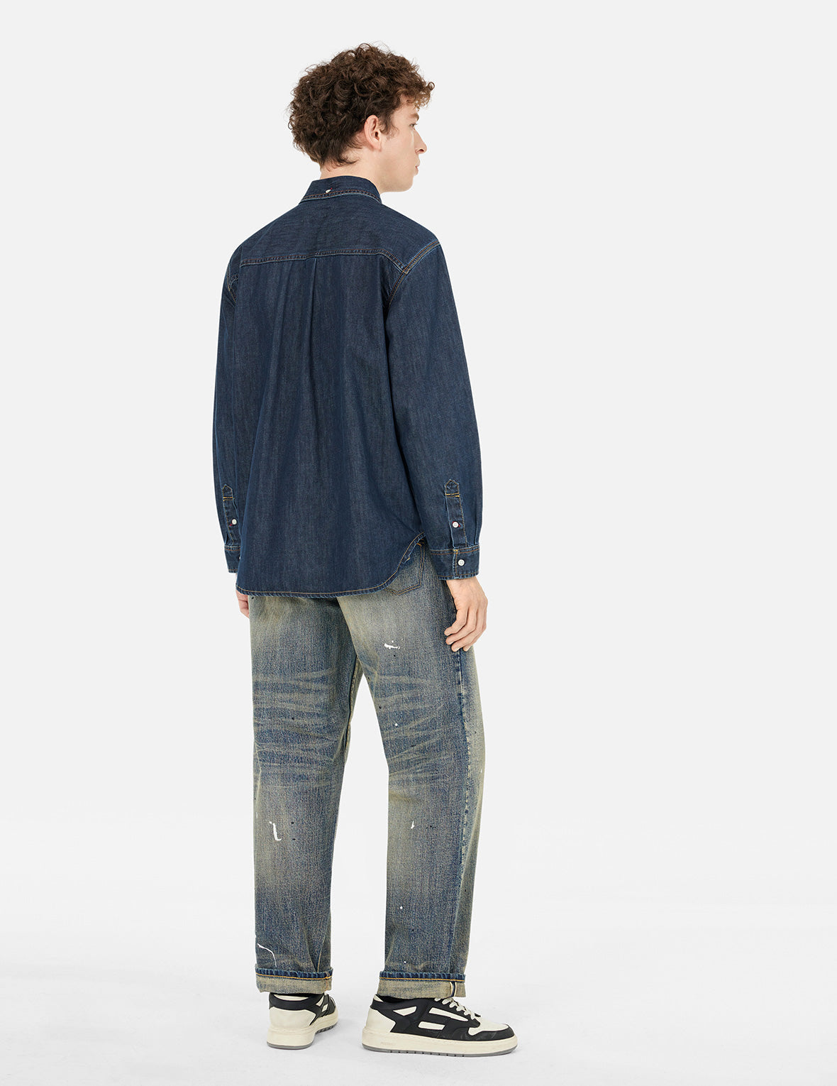 织锦贴布多口袋宽版休闲牛仔衬衫