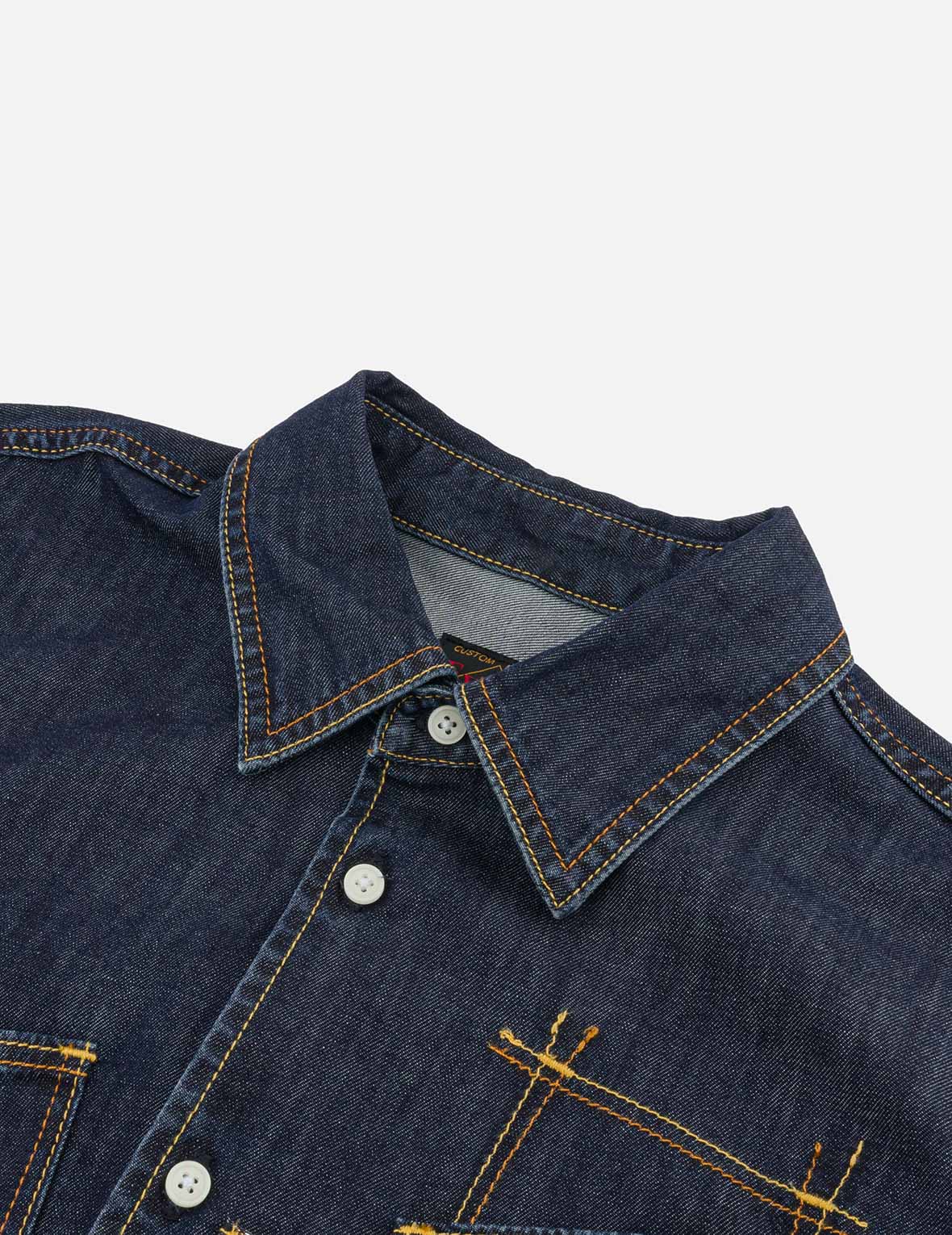 织锦贴布多口袋宽版休闲牛仔衬衫