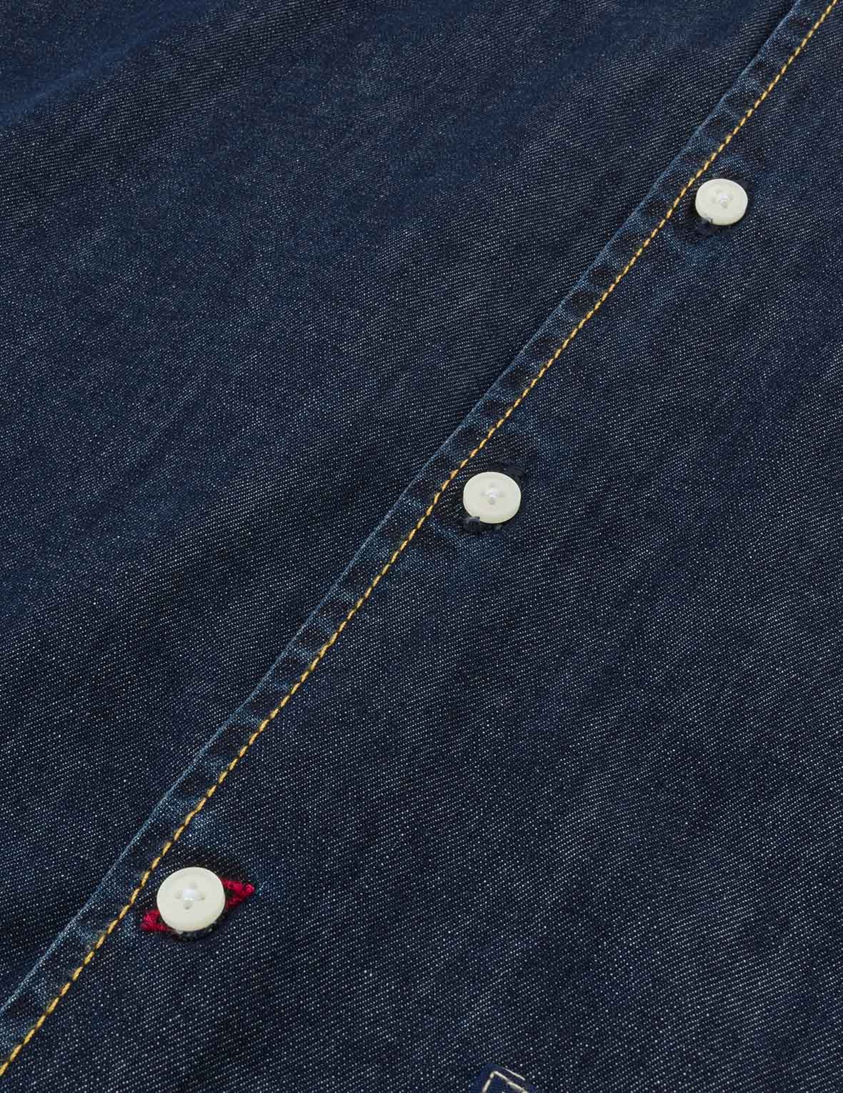 织锦贴布多口袋宽版休闲牛仔衬衫