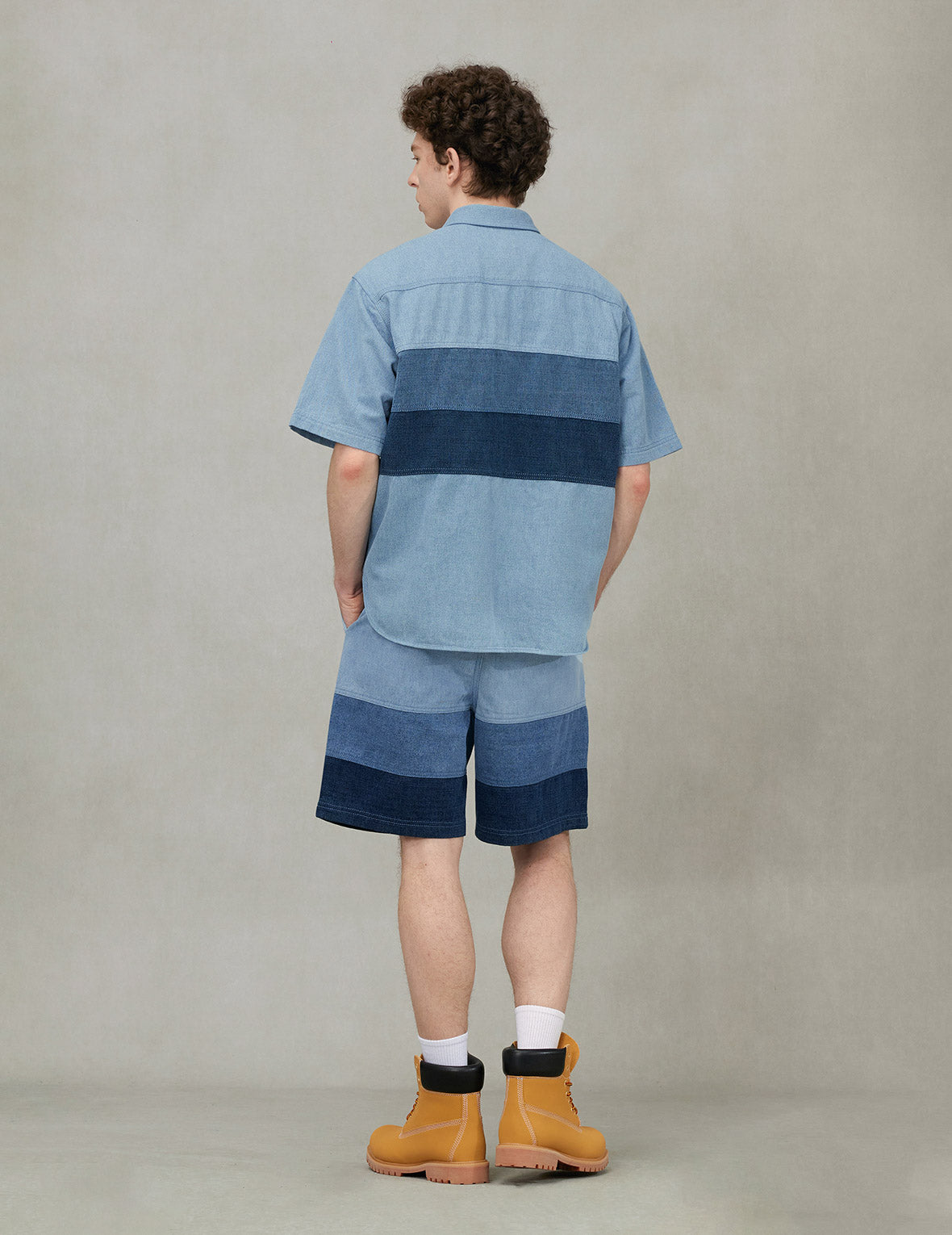 Panel Design Regular Fit Denim Shorts