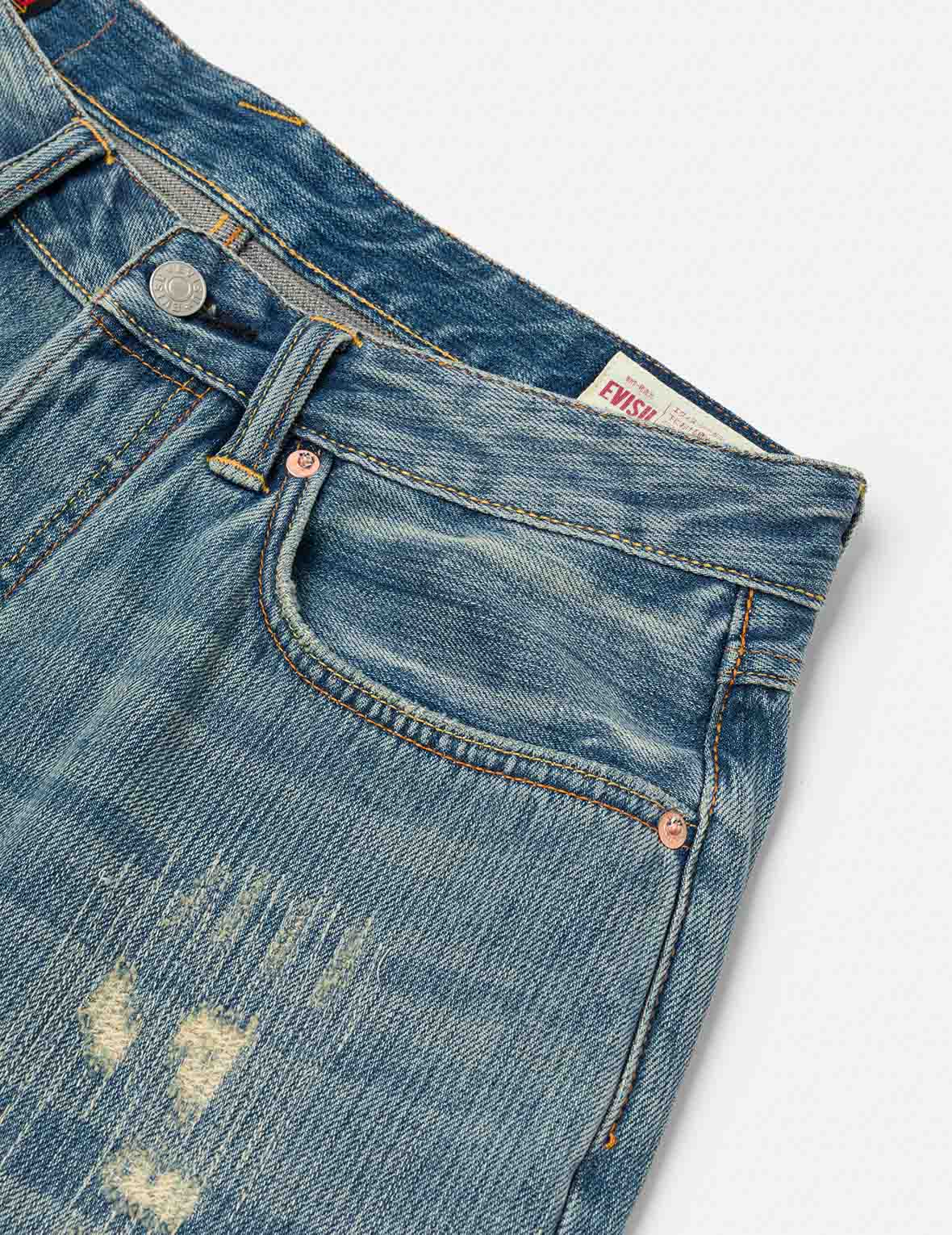 Seagull Print Regular Fit Denim Shorts