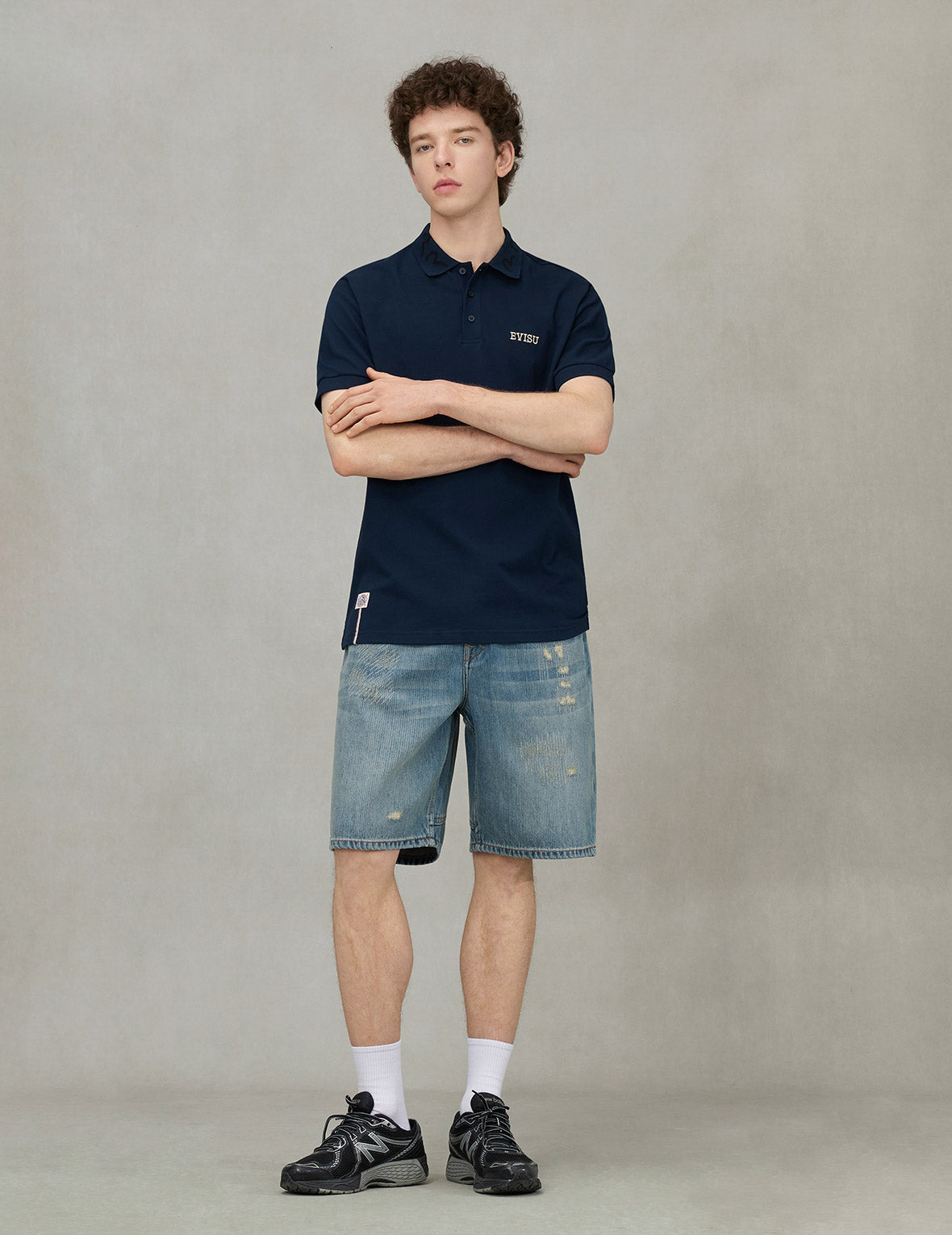 Seagull Print Regular Fit Denim Shorts