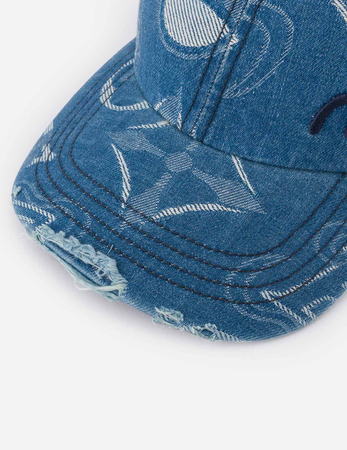Allover Kamon Jacquard Denim Cap