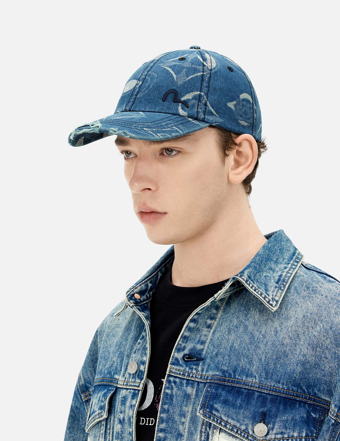 Allover Kamon Jacquard Denim Cap
