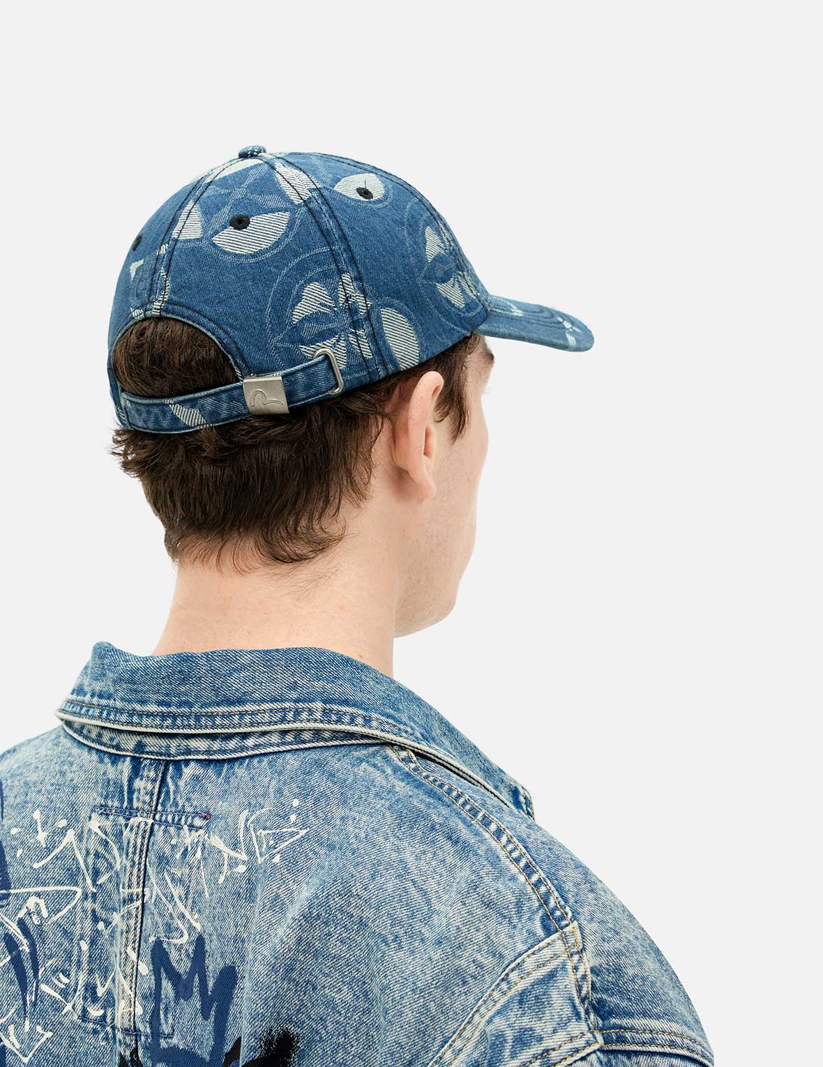 Allover Kamon Jacquard Denim Cap