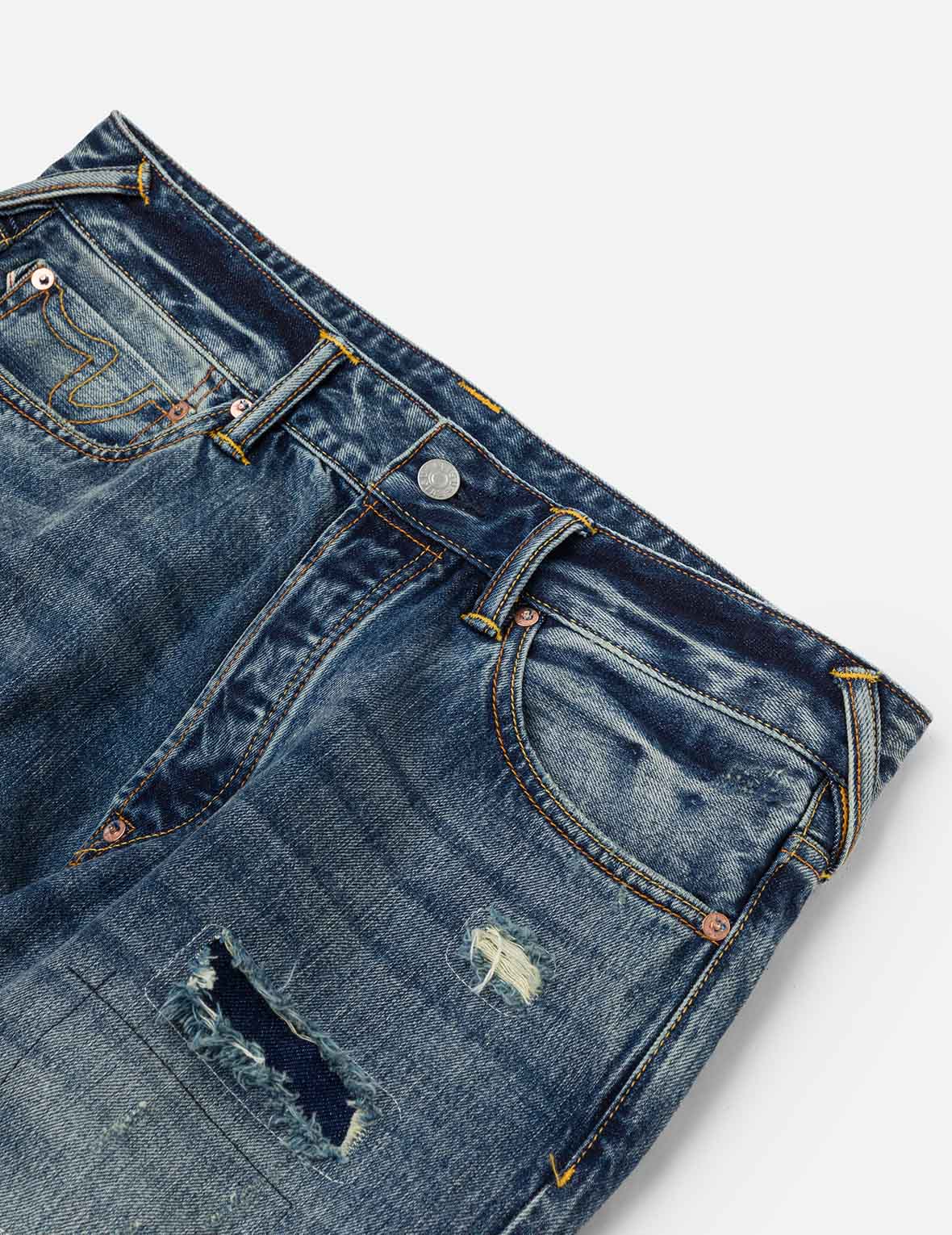 Deconstructed Inserted Seagull Embroidery Regular Fit Jeans #2000