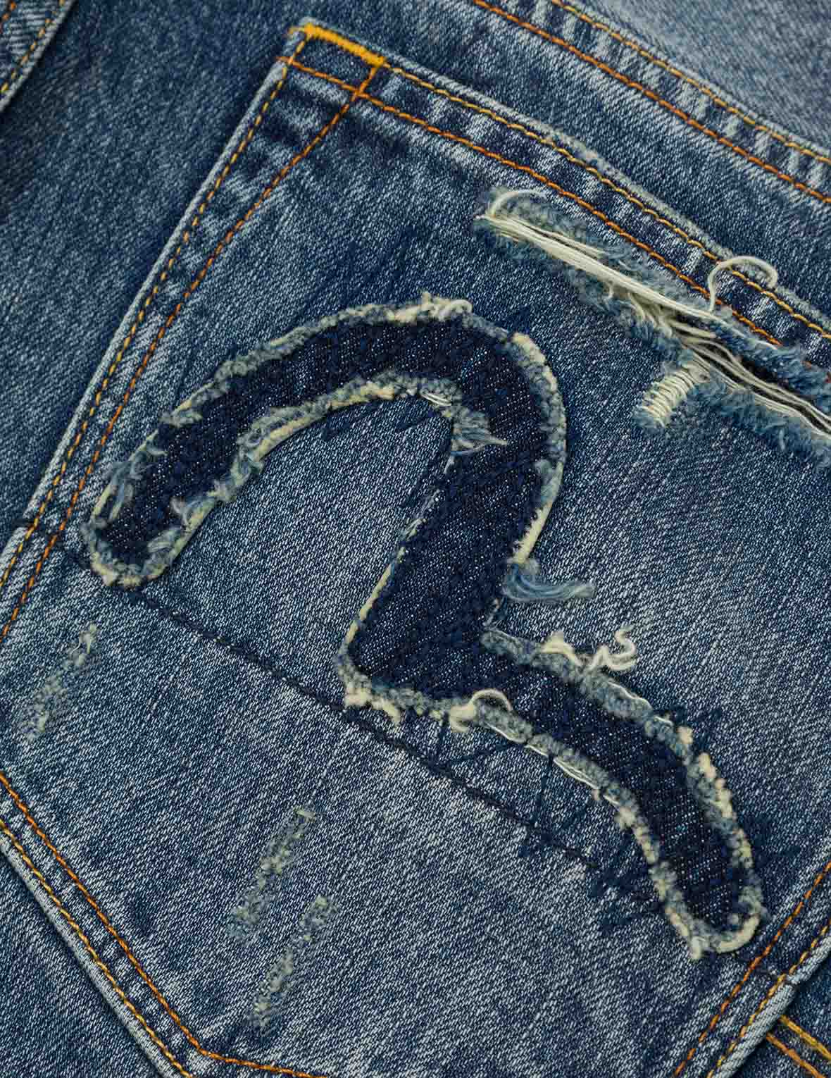 Deconstructed Inserted Seagull Embroidery Regular Fit Jeans #2000