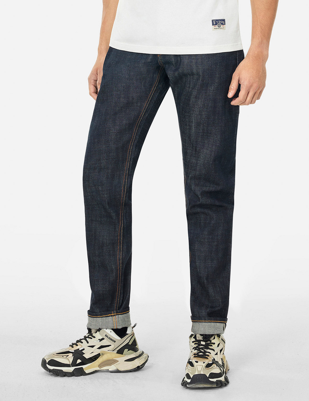 7口袋设计窄脚原色牛仔裤 #2017