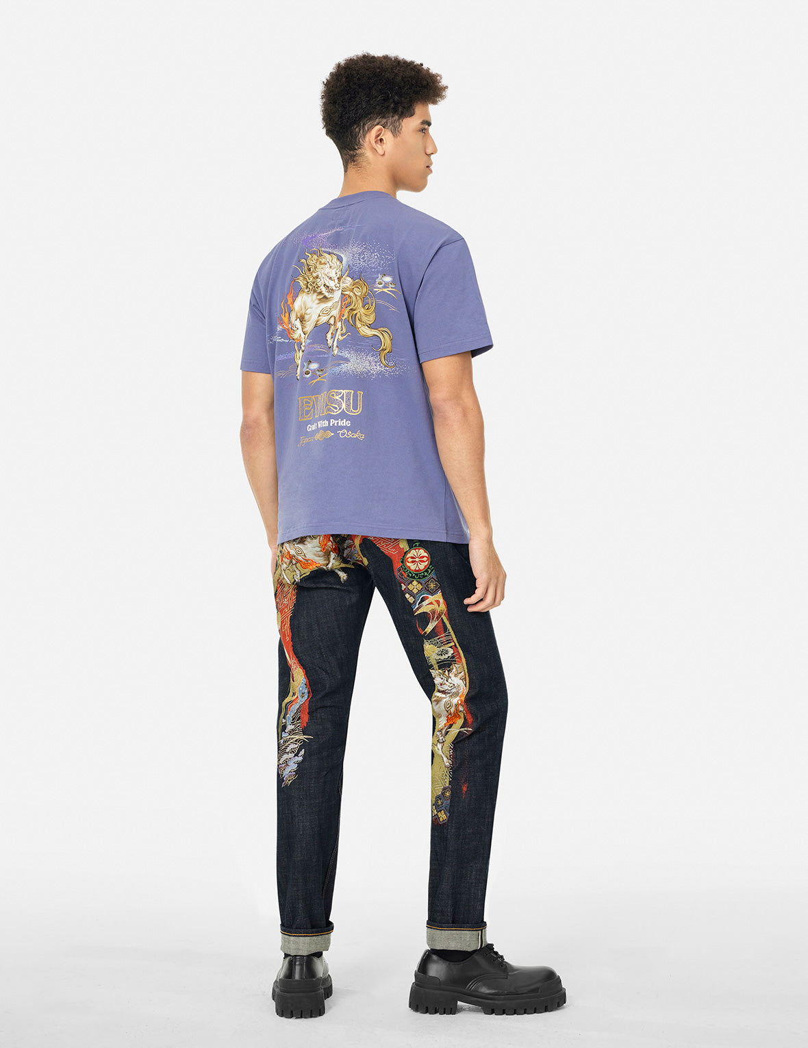 神兽白泽大M刺绣窄脚牛仔裤 #2017