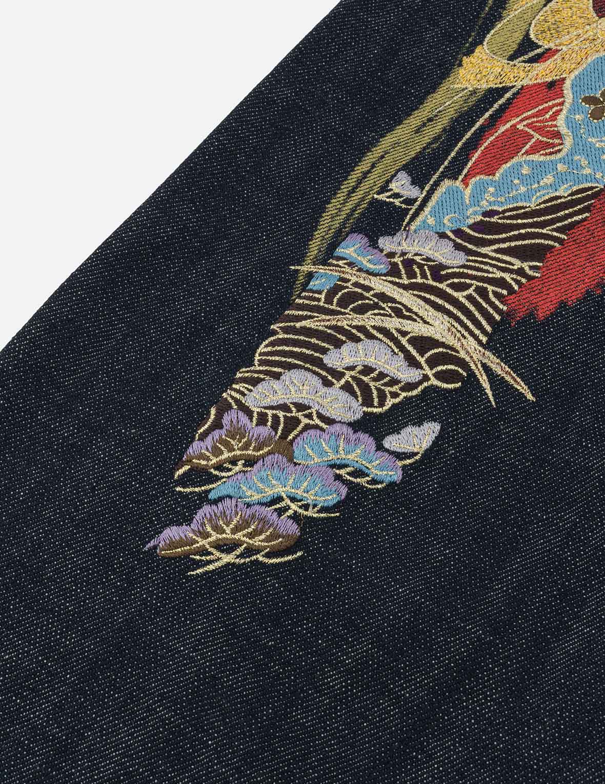 神兽白泽大M刺绣窄脚牛仔裤 #2017