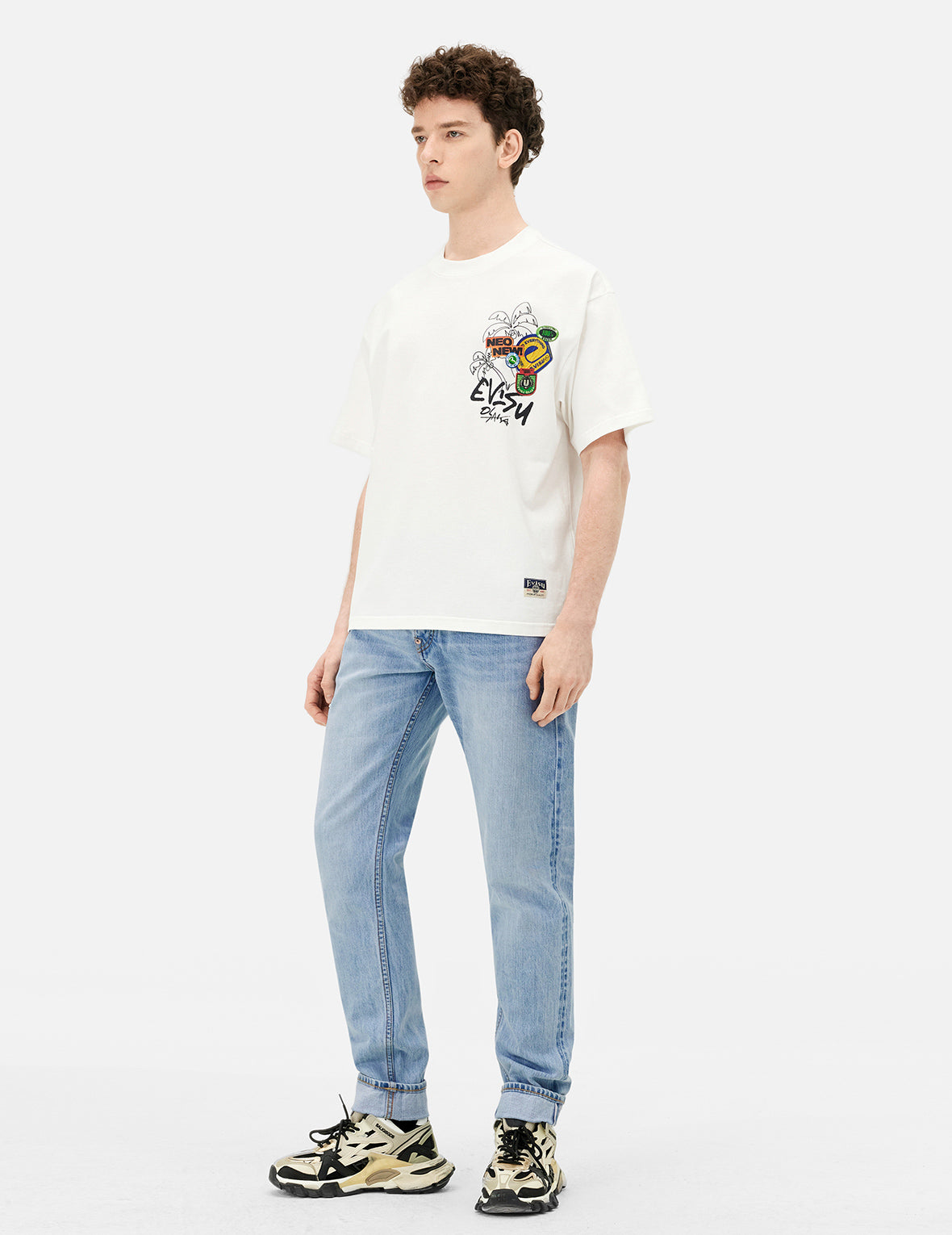 Graffiti-Style Daicock Print Taper Fit Jeans #2017