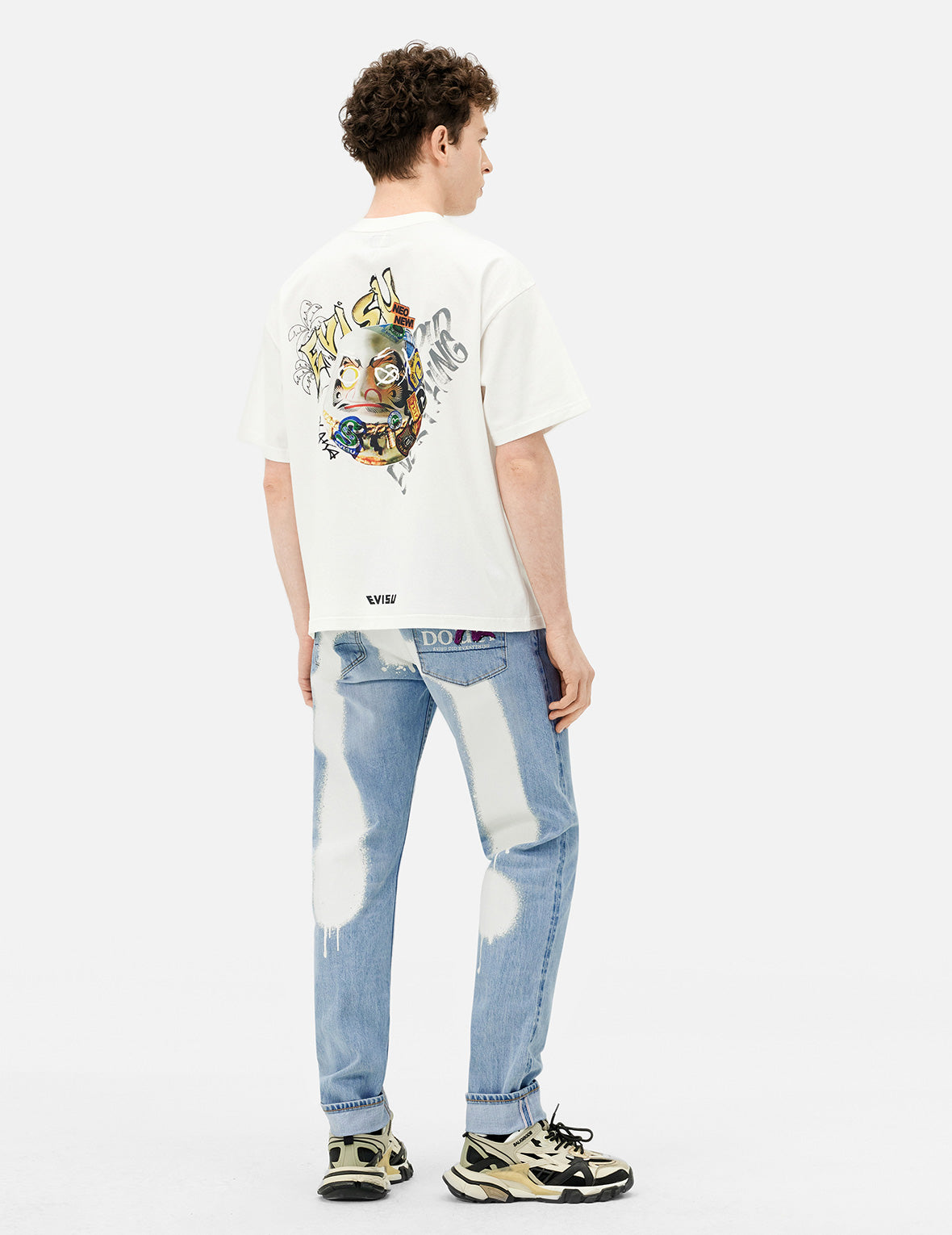 Graffiti-Style Daicock Print Taper Fit Jeans #2017
