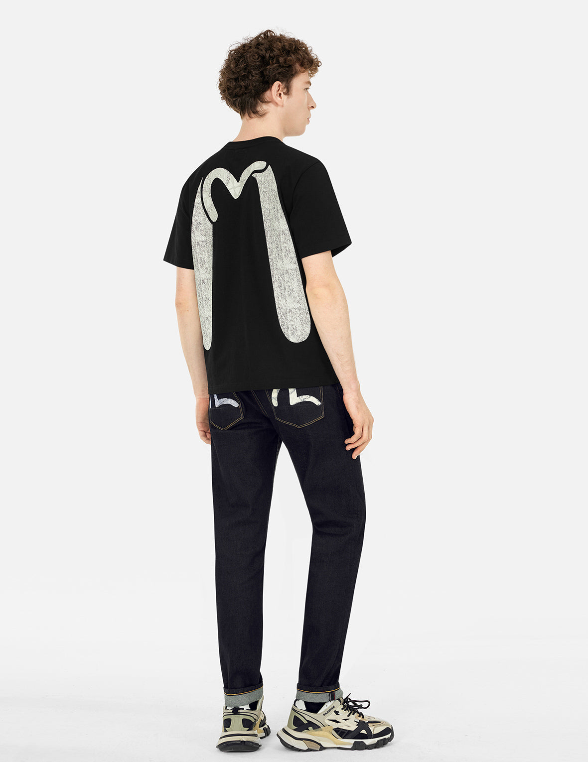 Seagull with Kamon Print Pockets Taper Fit Jeans #2017