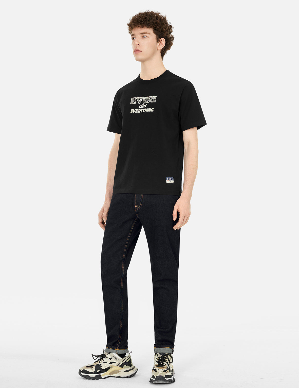 Seagull with Kamon Print Pockets Taper Fit Jeans #2017