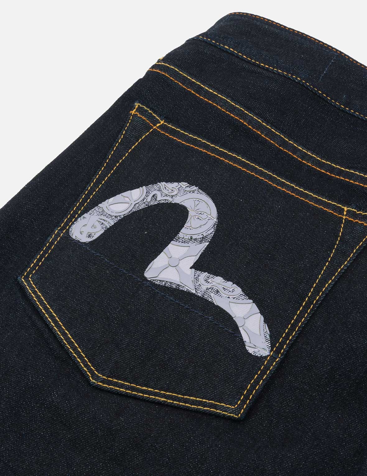 Seagull with Kamon Print Pockets Taper Fit Jeans #2017