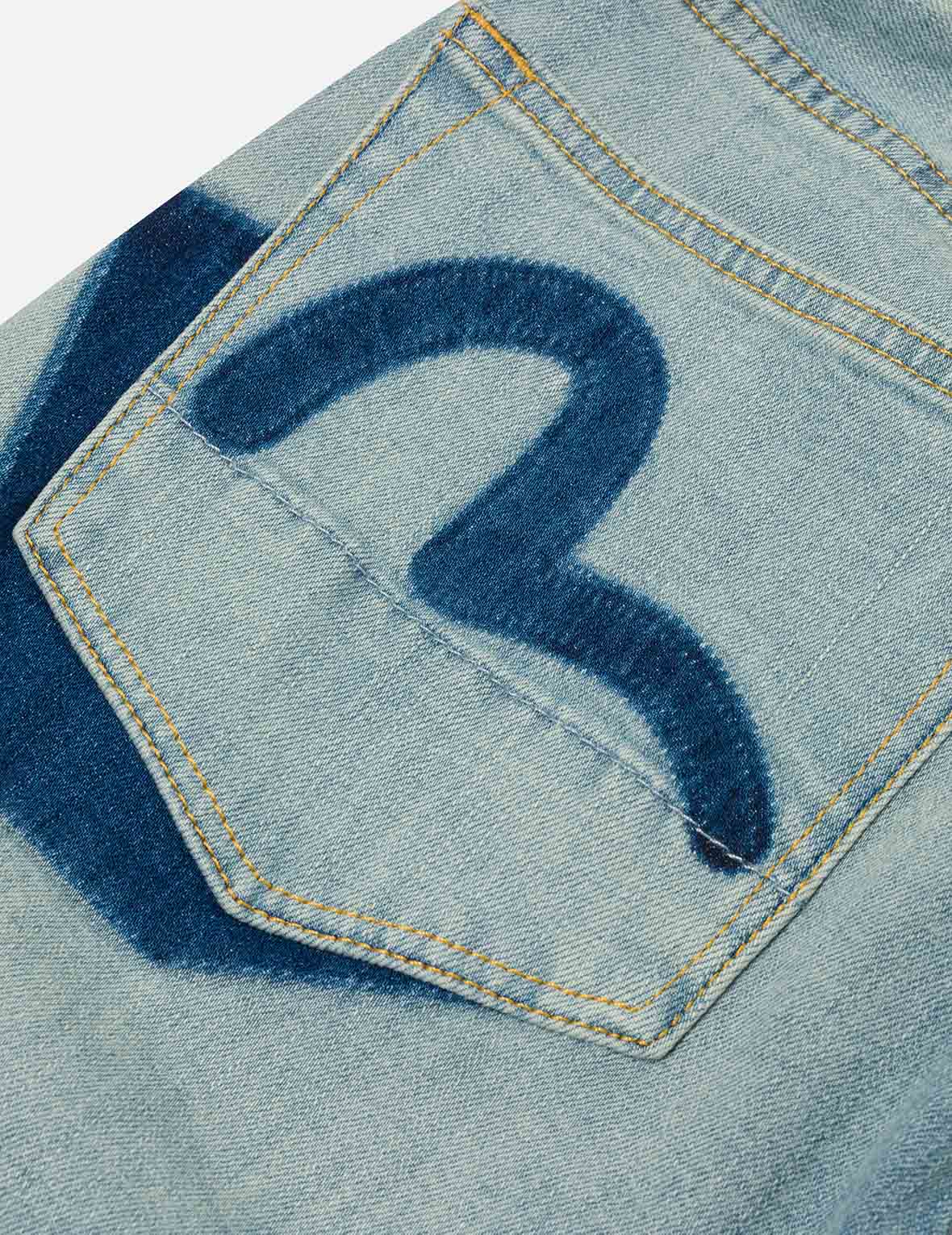 多口袋和海鸥印花立体版型牛仔裤