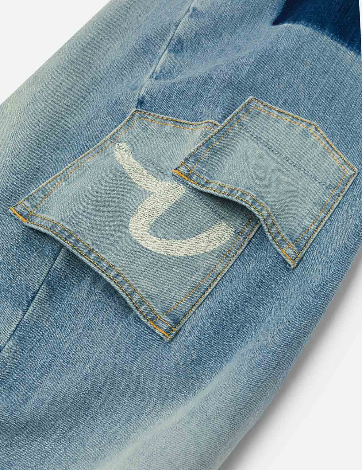 多口袋和海鸥印花立体版型牛仔裤