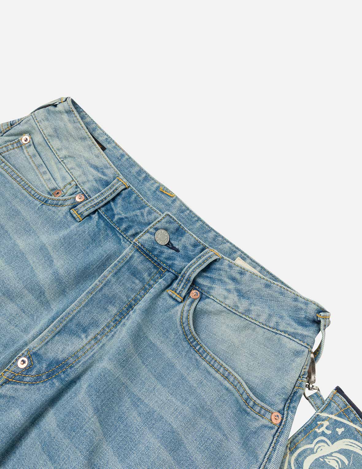 多口袋和海鸥印花立体版型牛仔裤