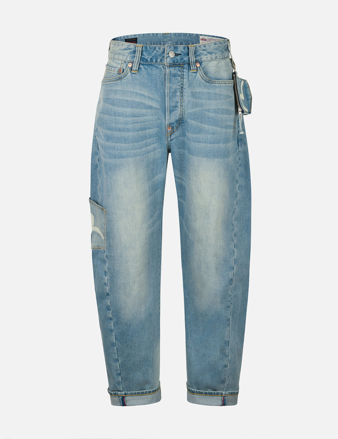 多口袋和海鸥印花立体版型牛仔裤