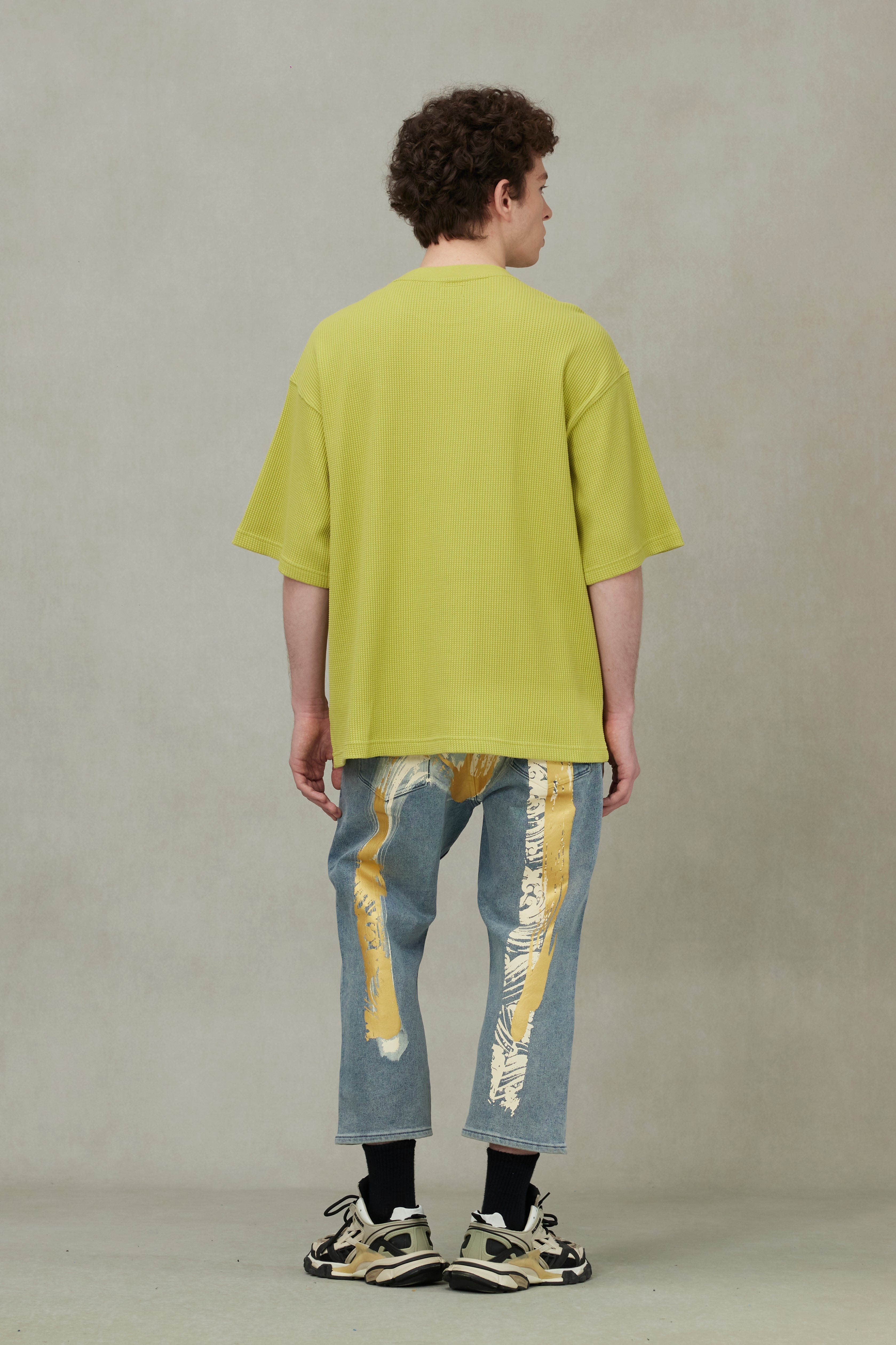 艺术笔触大M印花七分牛仔裤 #2027