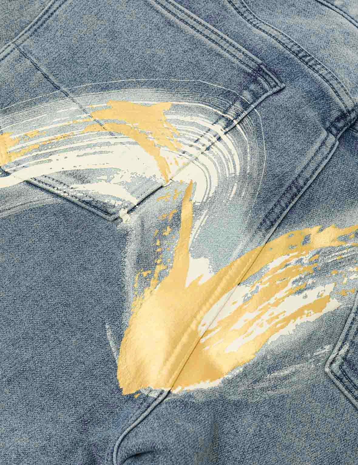 艺术笔触大M印花七分牛仔裤 #2027