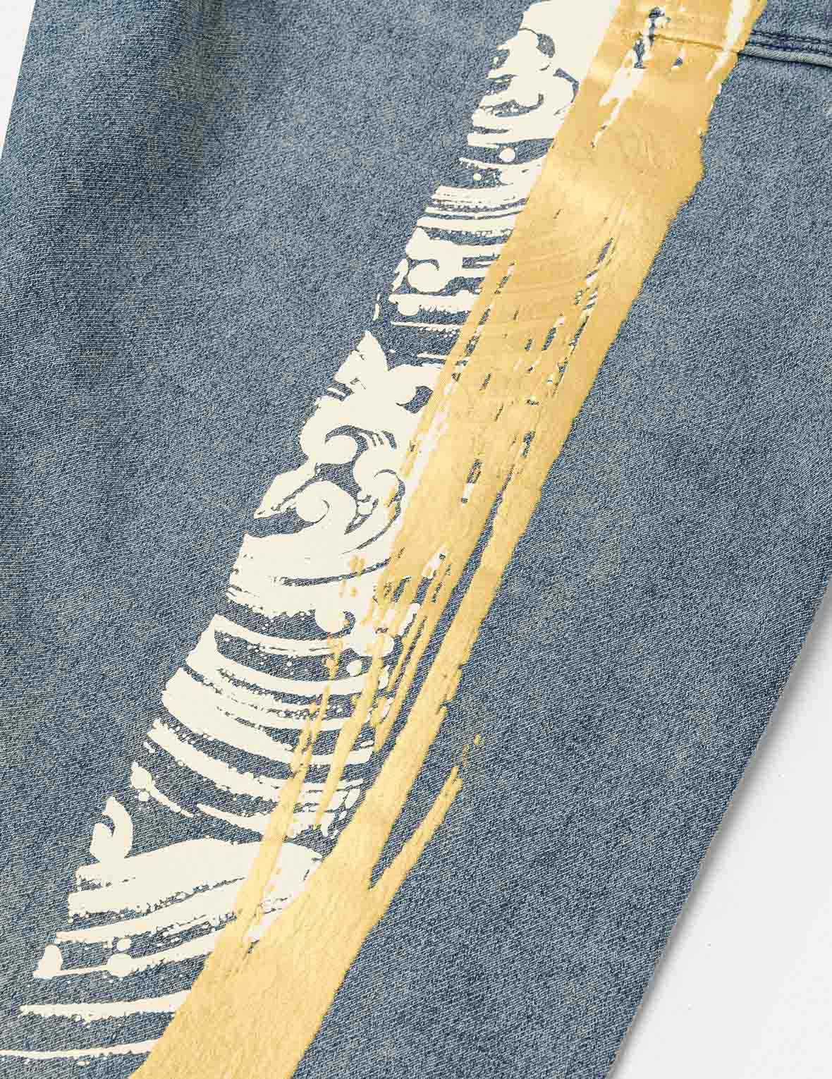 艺术笔触大M印花七分牛仔裤 #2027