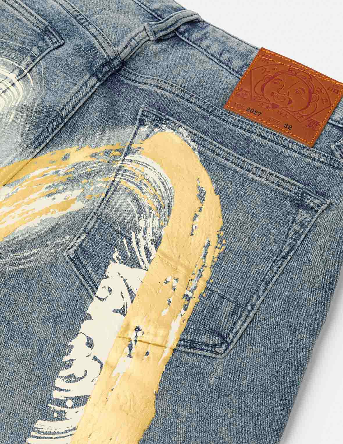 艺术笔触大M印花七分牛仔裤 #2027