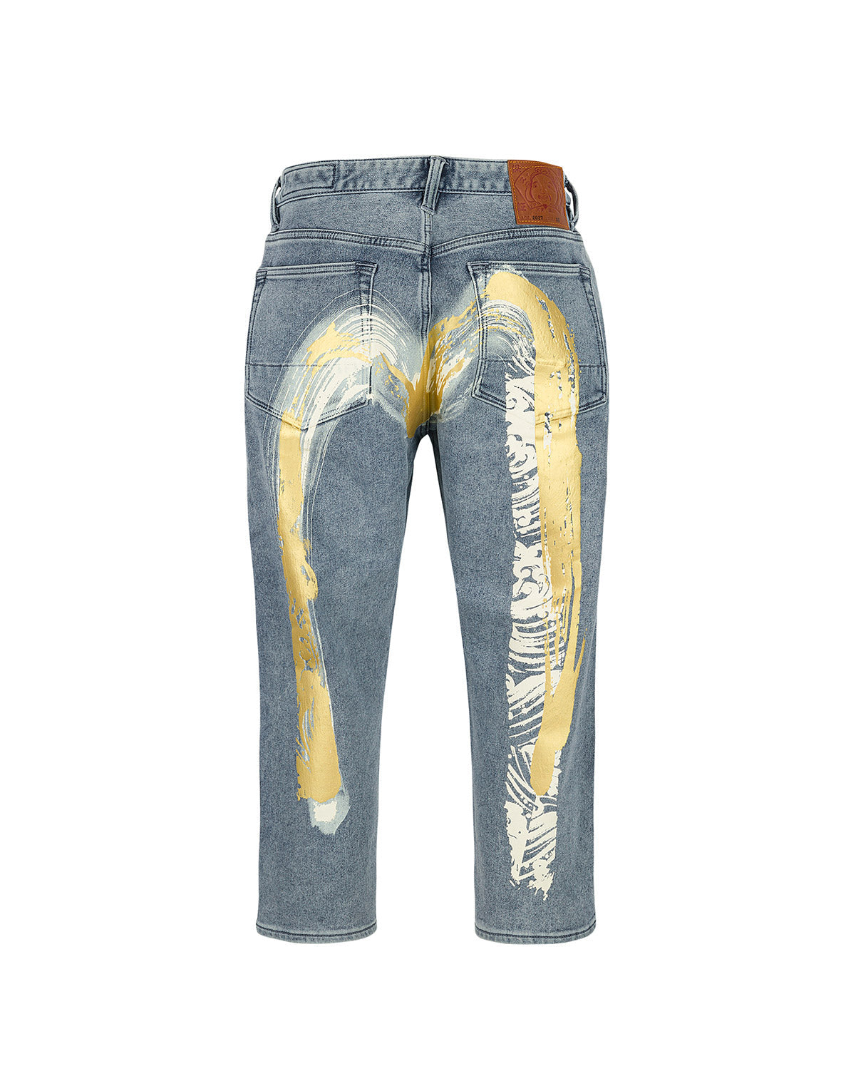 艺术笔触大M印花七分牛仔裤 #2027