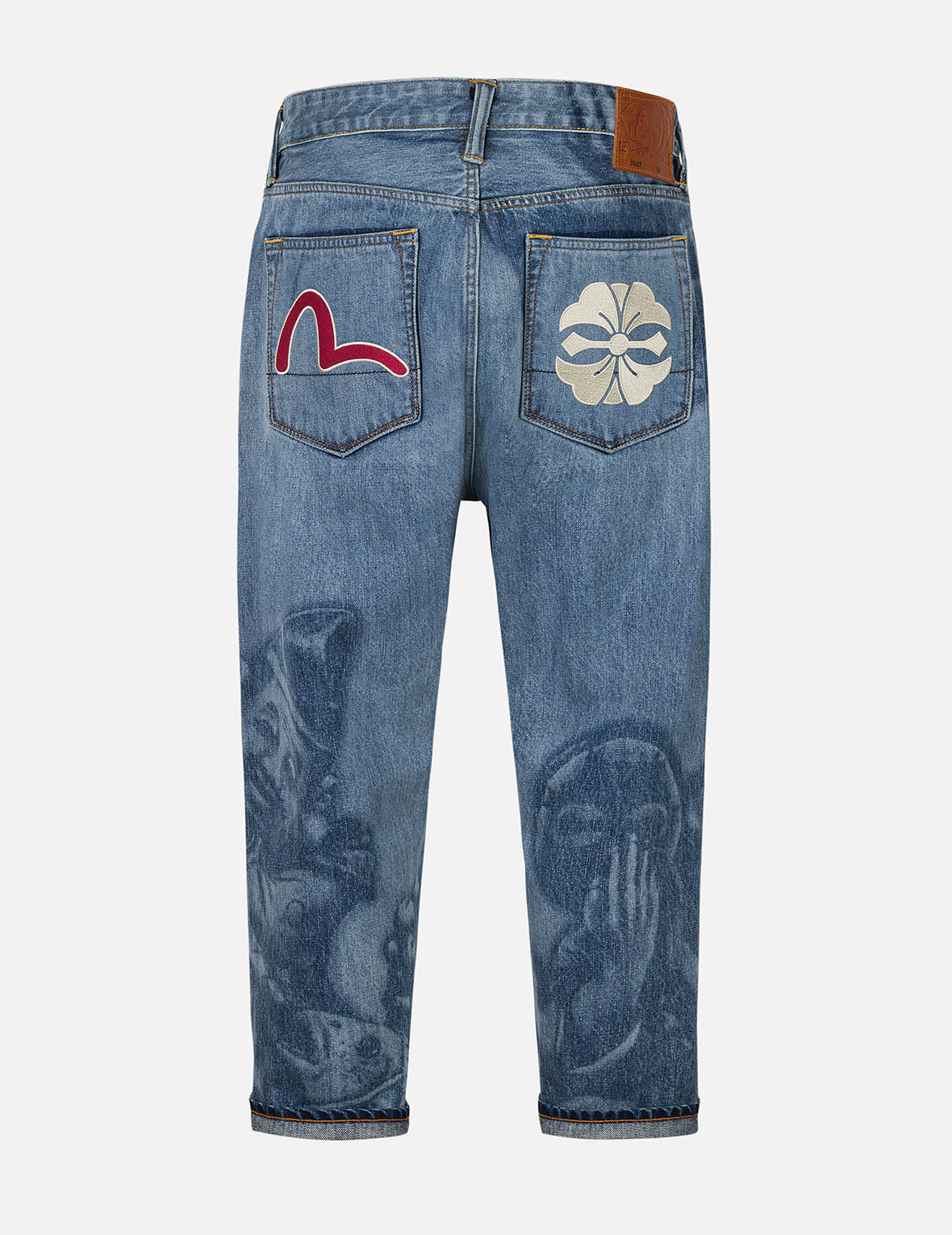 钓鱼翁佛头印花七分牛仔裤 #2027