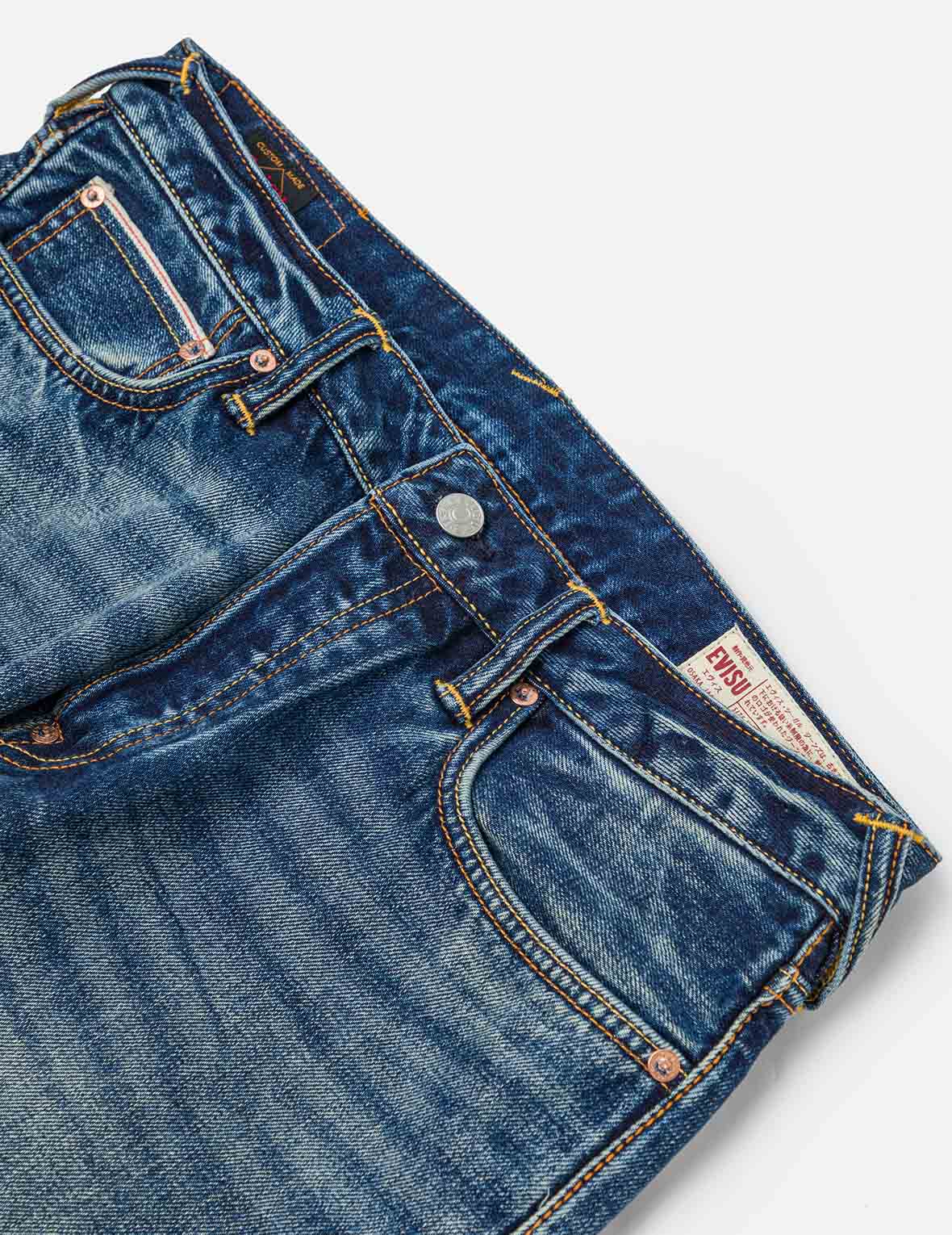 海鸥刺绣和"EVISU SINCE 1991"印花贴布窄脚牛仔裤 #2017