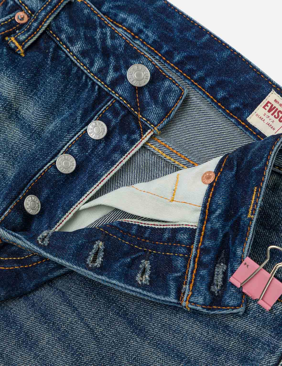 Seagull Embroidery and "EVISU SINCE 1991" Print Patch Carrot Fit Jeans #2017