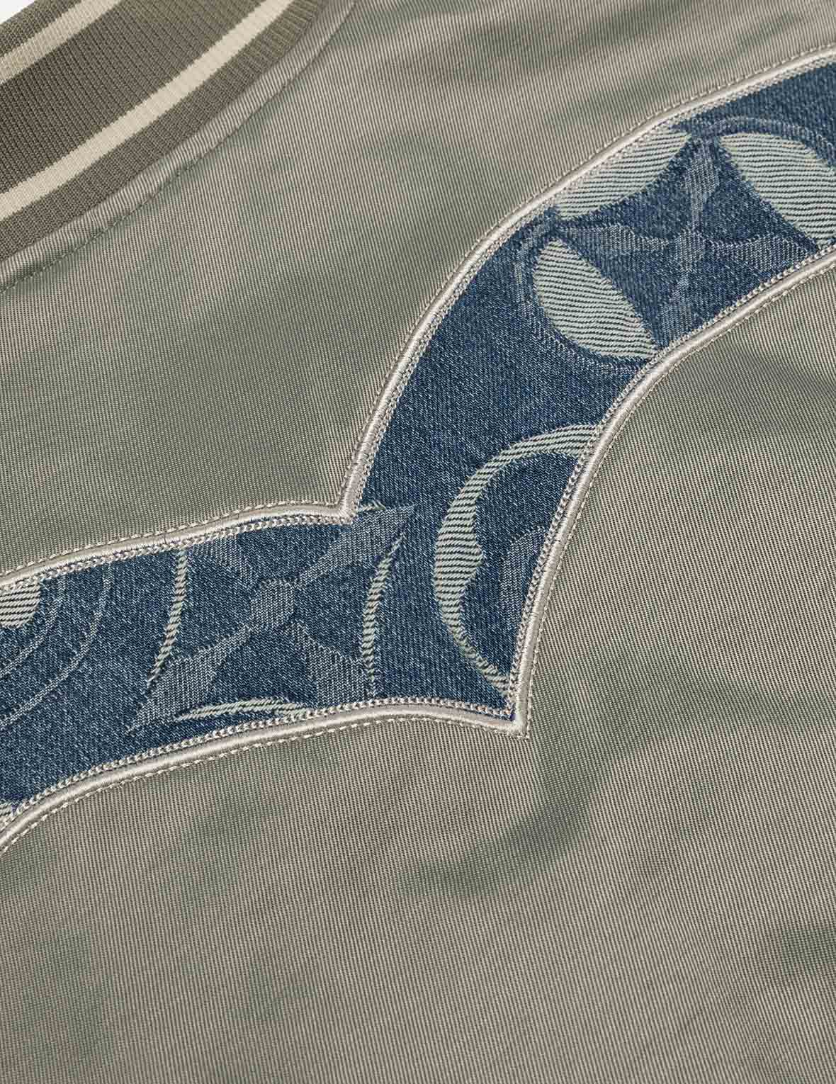 Denim Inserted Daicock with Kamon Embroidery Regular Fit Bomber Jacket