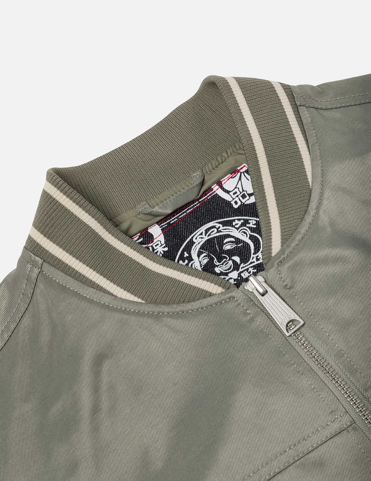 Denim Inserted Daicock with Kamon Embroidery Regular Fit Bomber Jacket