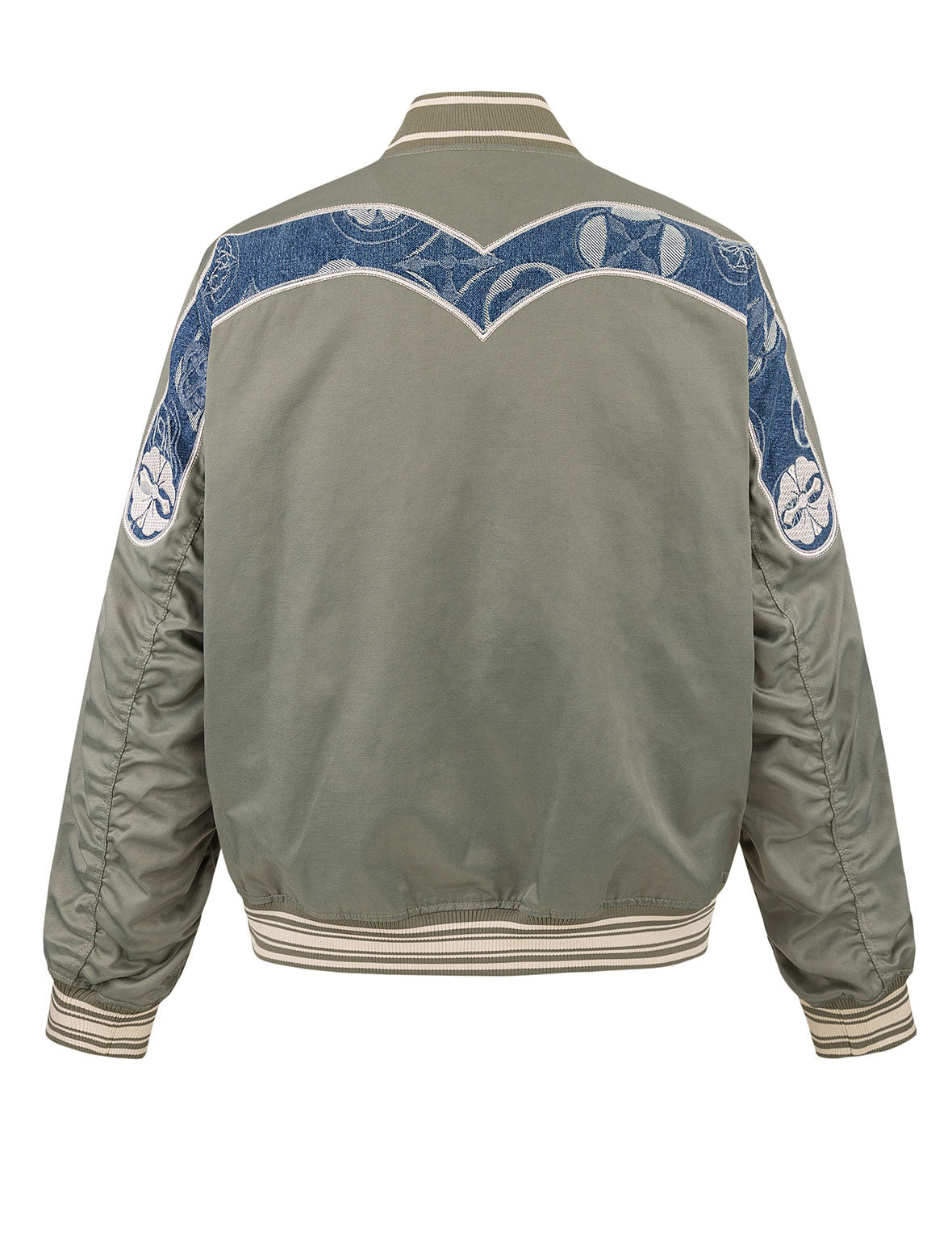 Denim Inserted Daicock with Kamon Embroidery Regular Fit Bomber Jacket