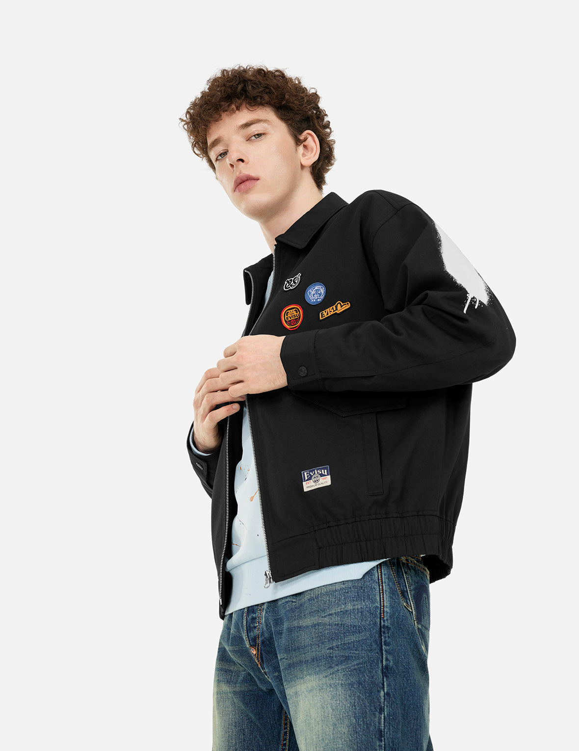 Graffiti Daicock Print Boxy Fit Zip Up Jacket