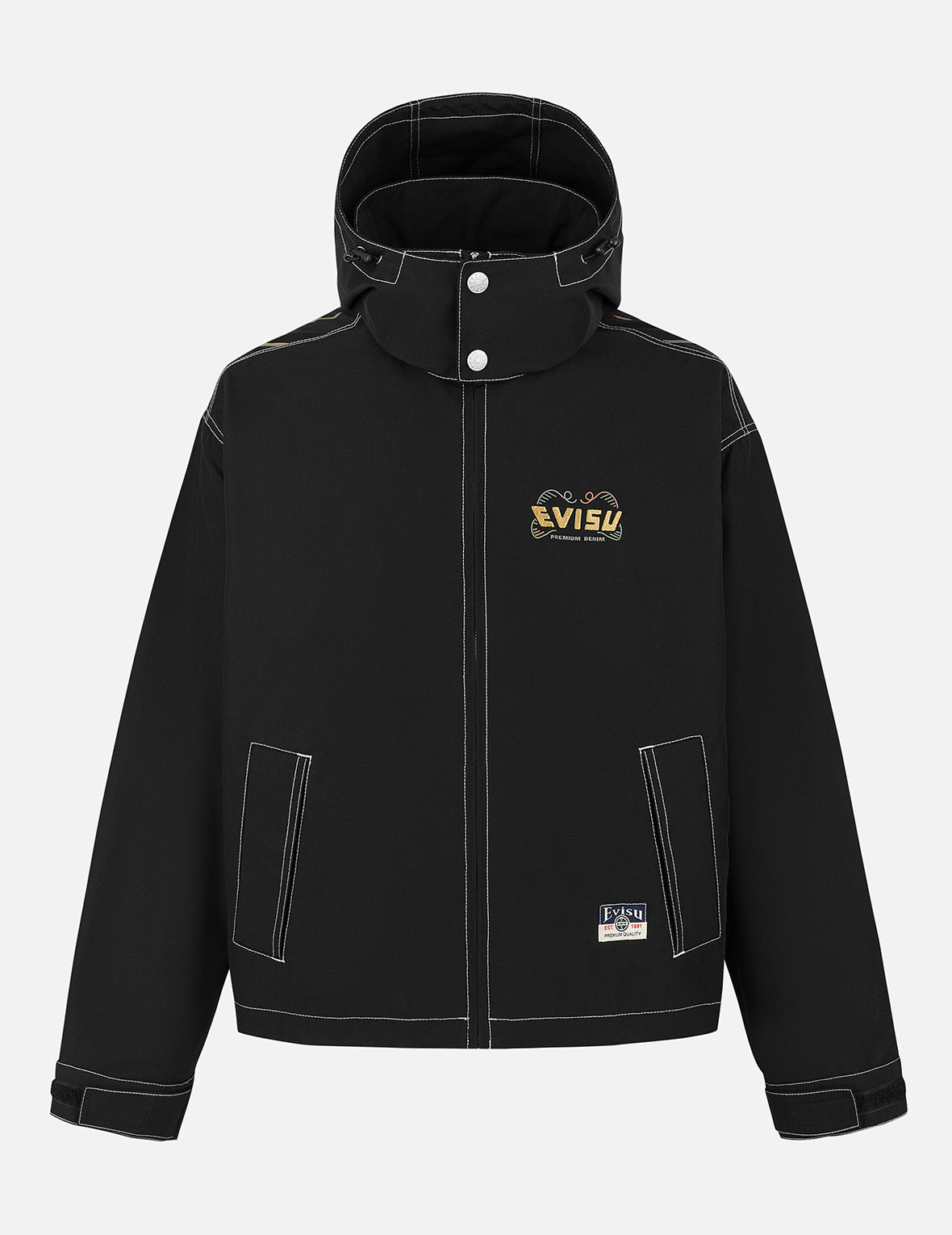 达摩印花和商标貼布宽版休闲连帽外套