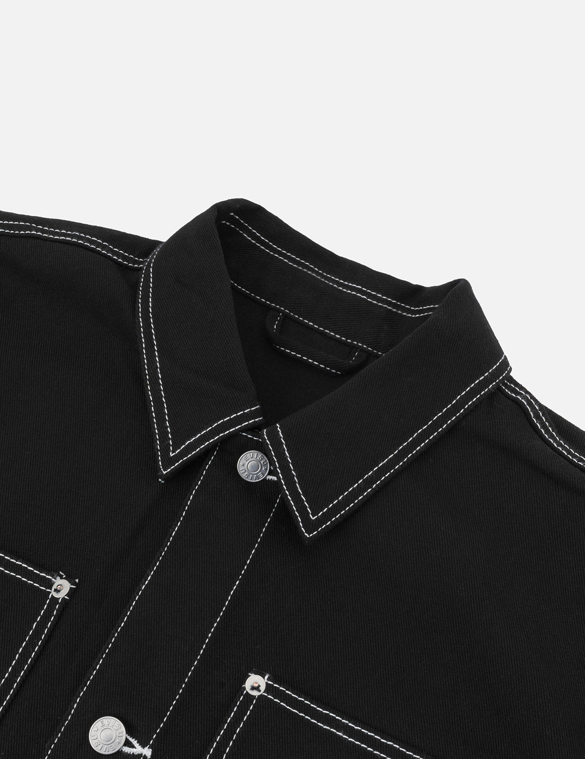 佛头和地图贴布绣时尚箱型工装牛仔外套