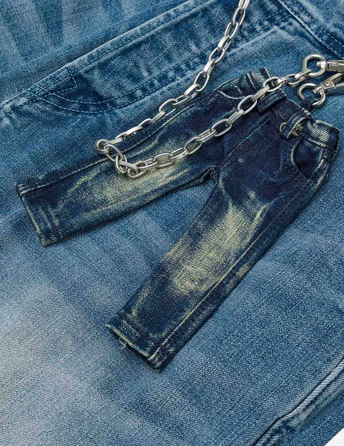 Seagull and Logo Print Loose Fit Denim Joggers