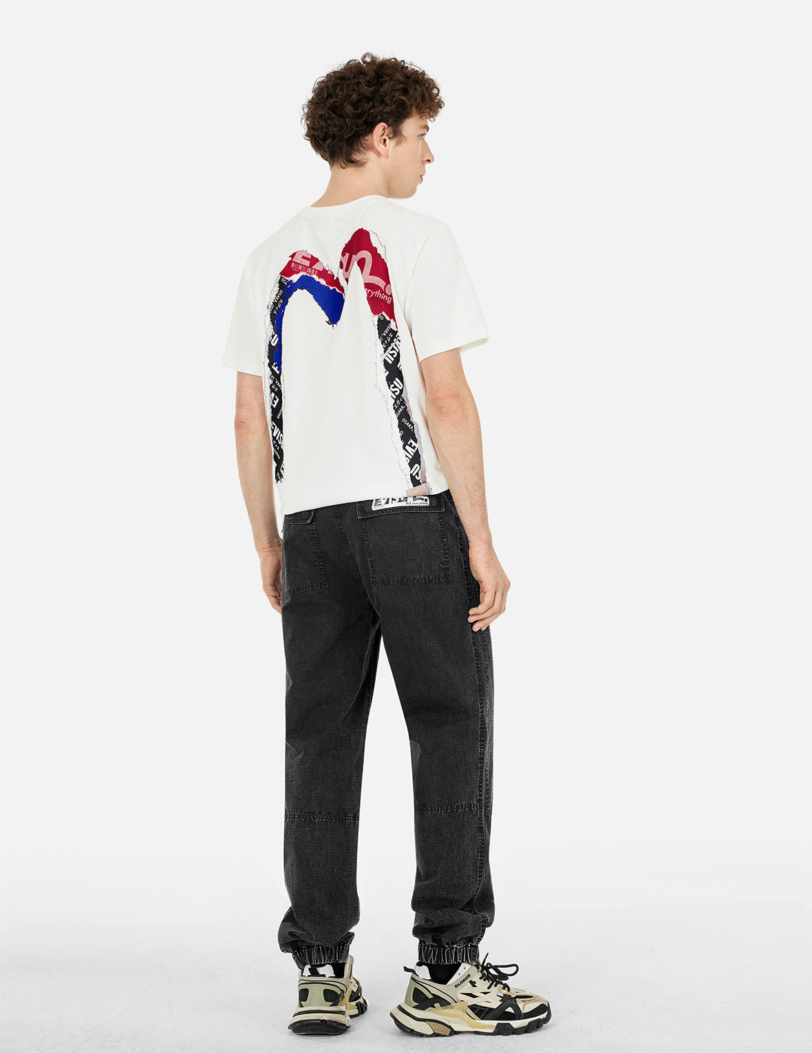 海鸥和家花刺绣直筒梭织束口裤