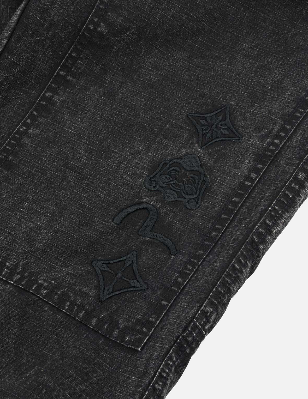 海鸥和家花刺绣直筒梭织束口裤