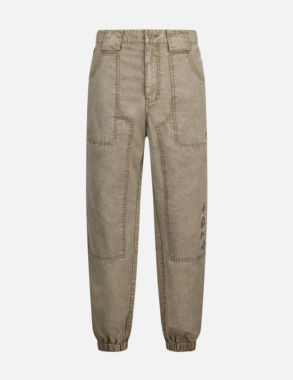 海鸥和家花刺绣直筒梭织束口裤